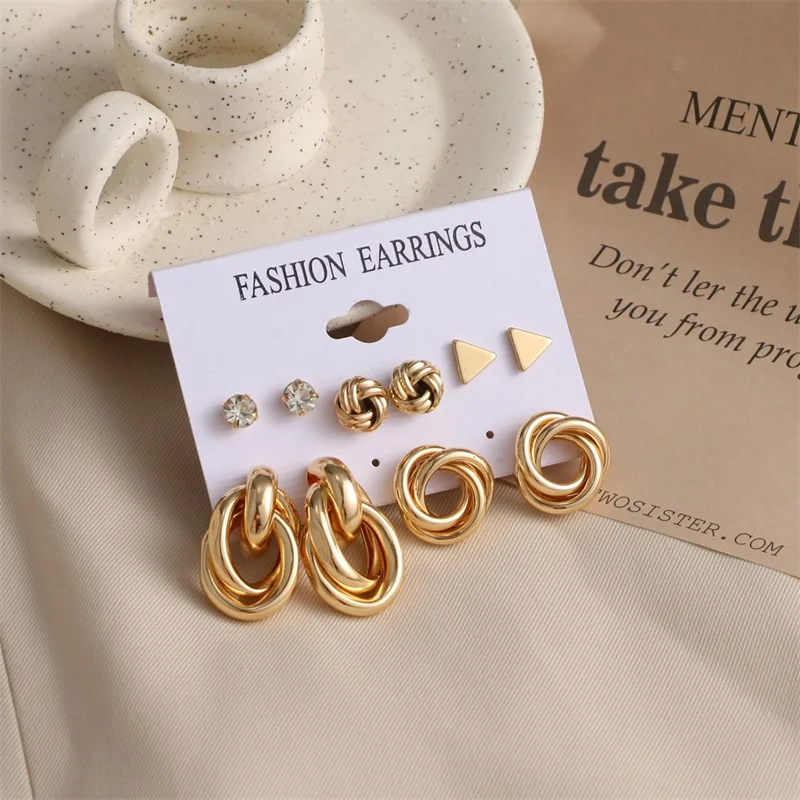 

EN Trendy Exquisite Pearl Metal Earrings Set For Women Geometric Circle Dangle Drop Earrings Acrylic Set of Earrings Jewelry