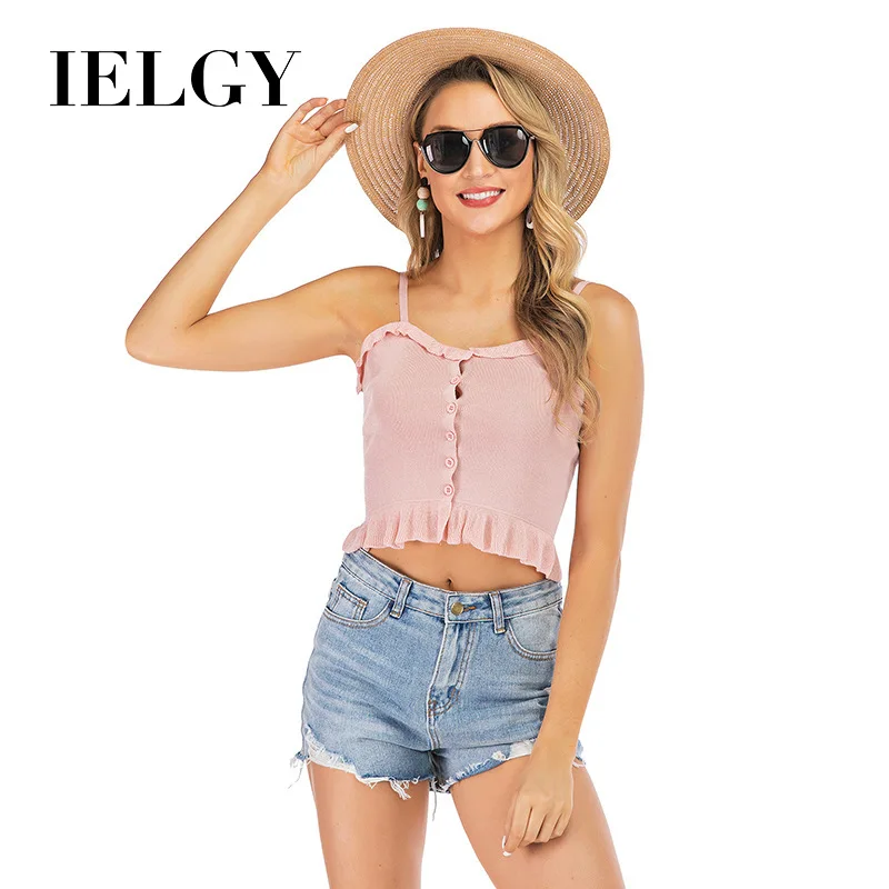 

IELGY Women's summer sling new pleated ruffled sleeveless short vest female slim tube top streetwear