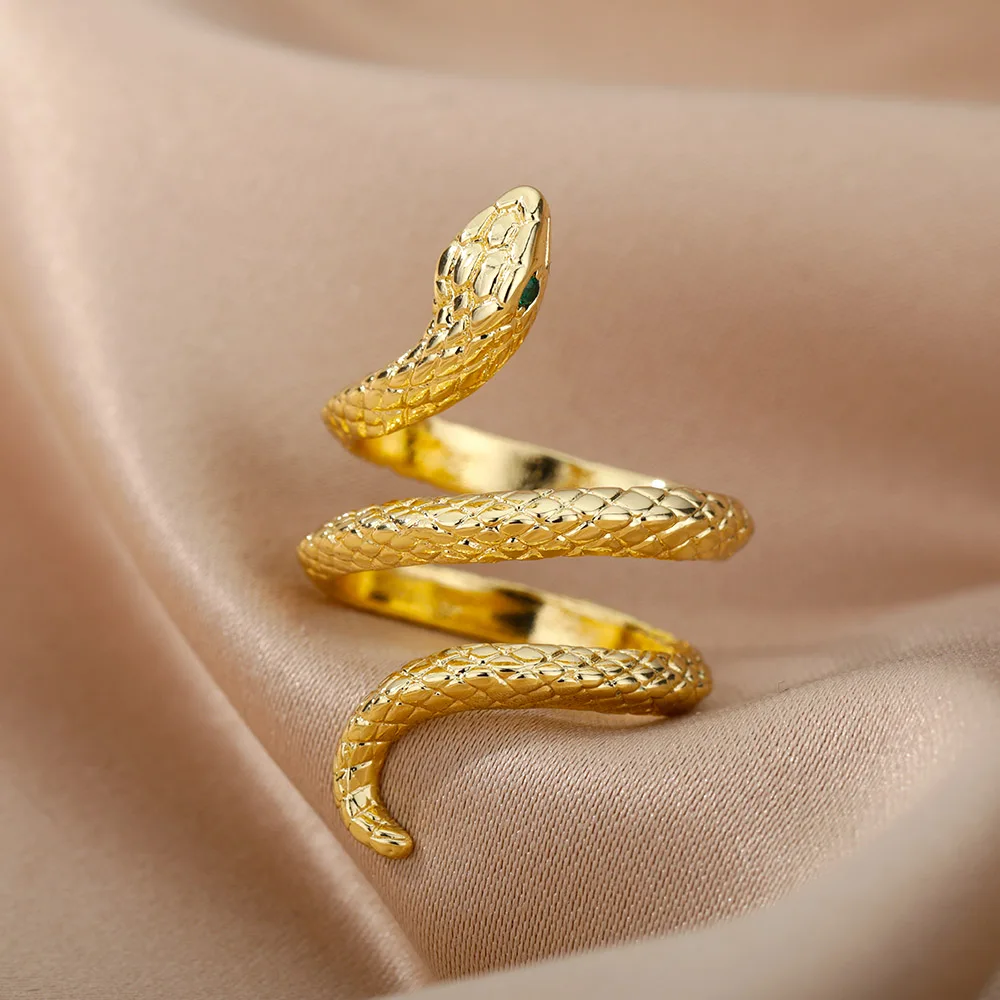 Exaggerated Retro Snake Rings For Women Men Punk Hip Hop Open Adjustable Gold Ring Stainless Steel Zircon Boho Jewerly anillos |