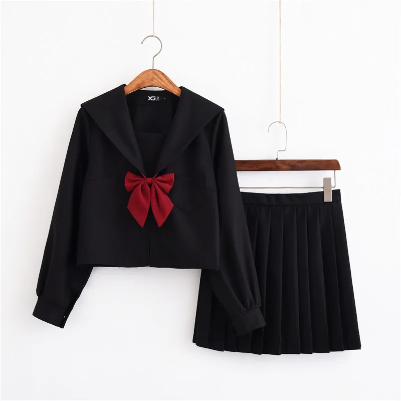 Модная черная Корейская школьная форма с длинным рукавом матросские Костюмы