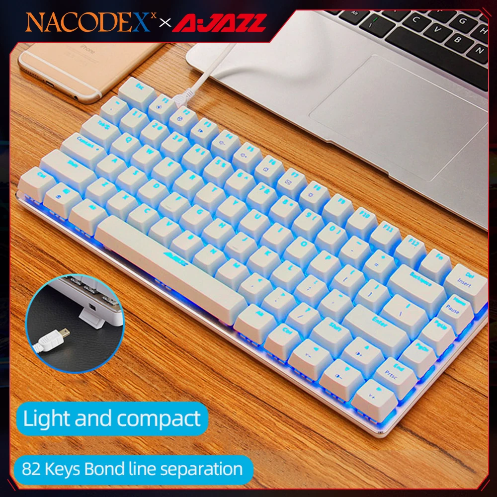 

AJAZZ NACODE AK33 Механическая игровая клавиатура 82 ключи Проводная клавиатура для ПК игры эргономичной Прохладный светодиодный дизайн с подсветк...