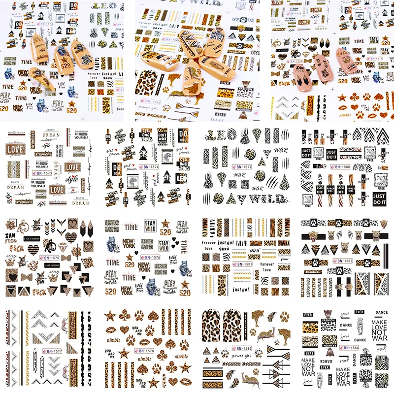 Наклейки для ногтей на День святого Валентина 3D наклейки с леопардовым принтом