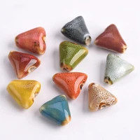 10pcs triangle shape 16mm handmade ceramic porcelain loose spacer beads lot for jewelry making diy crafts findings