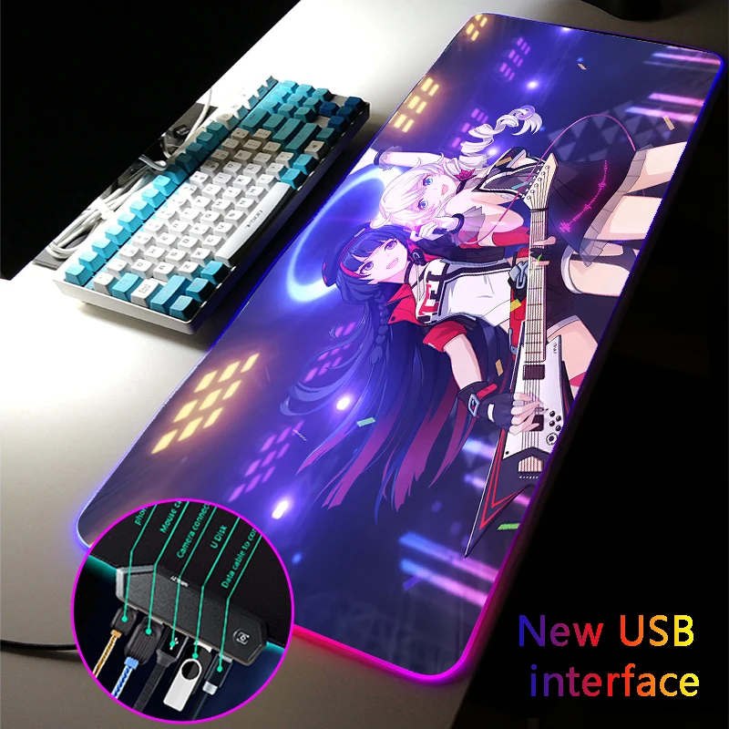 

Honkai Impact 30*80CM RGB Mouse Pad Typec Interface Four USB Docking MousePad USB HUB Multi-interface Large Placemat Desk Mat