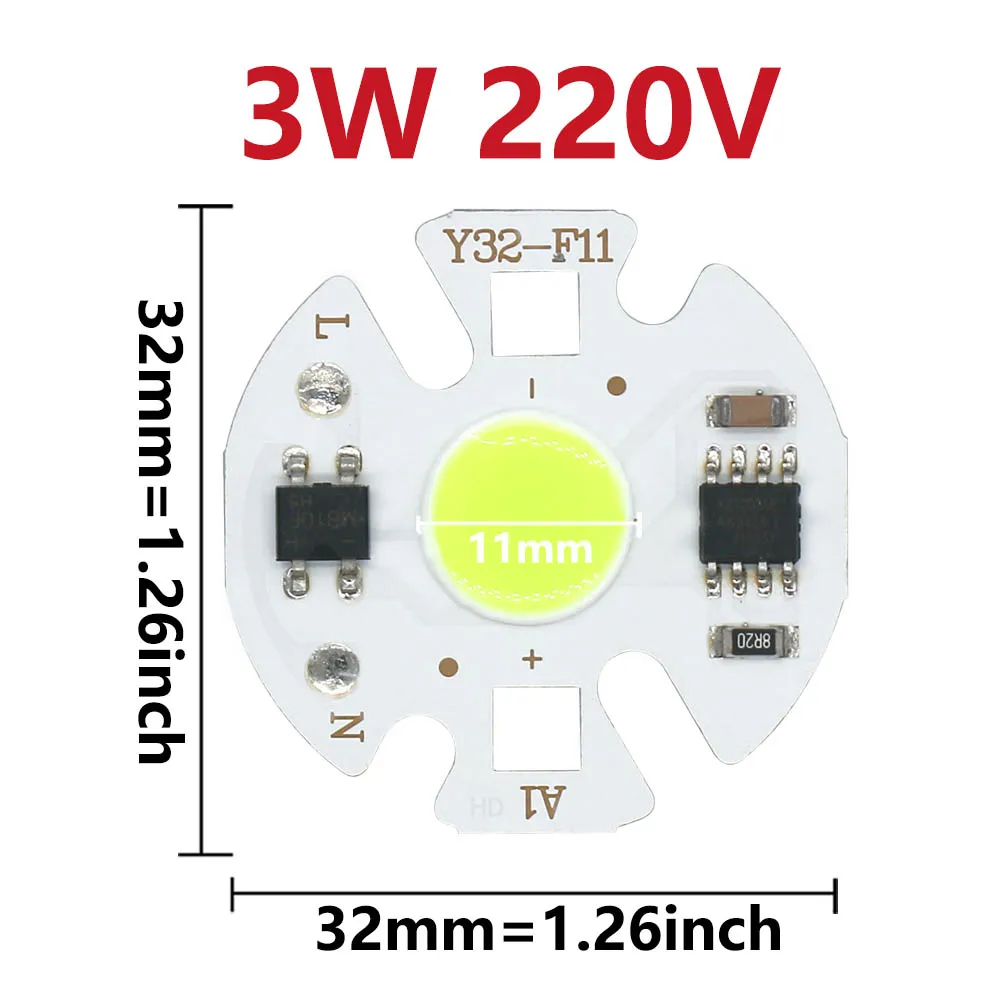 1 шт./упак. светодиодный COB лампы постоянного тока чип AC220V 3 Вт 5 7 9 умная ИС