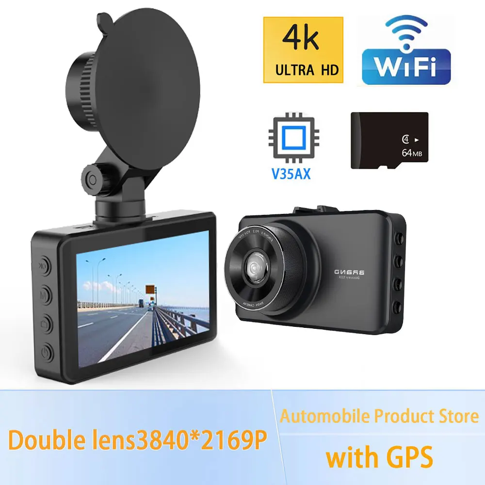 Автомобильный видеорегистратор 4K с датчиком парковки Ultra HD 2160P GPS Wi-Fi ночным