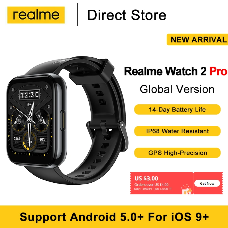 Смарт-часы Realme 2 Pro GPS пульсометр цветной экран 1 75 дюйма IP68 90 спортивных режимов |