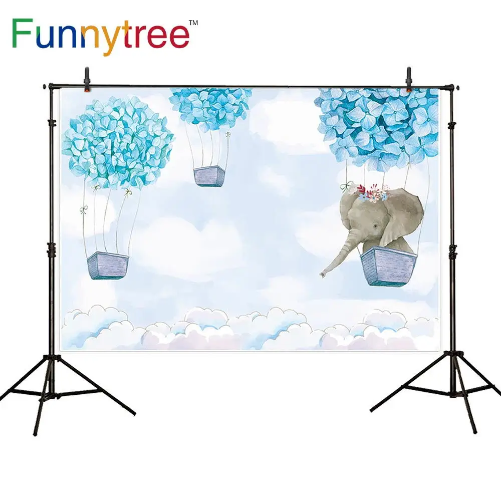 Funnytree вечерние воздушные шары синий мультфильм слон фон день рождения фон для детей крещение мальчика цветок на заказ Фотофон
