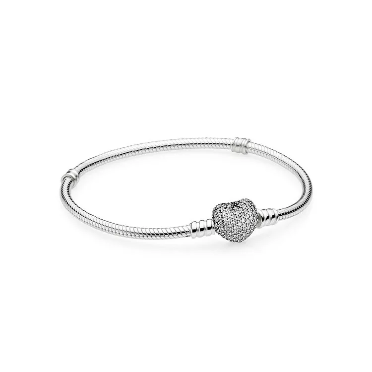 

Fashion Original Pans Moments S925 Sterling Silver Heart Love Snake Bracelet Bangles Gift for Women DIY charm beads Jewelry