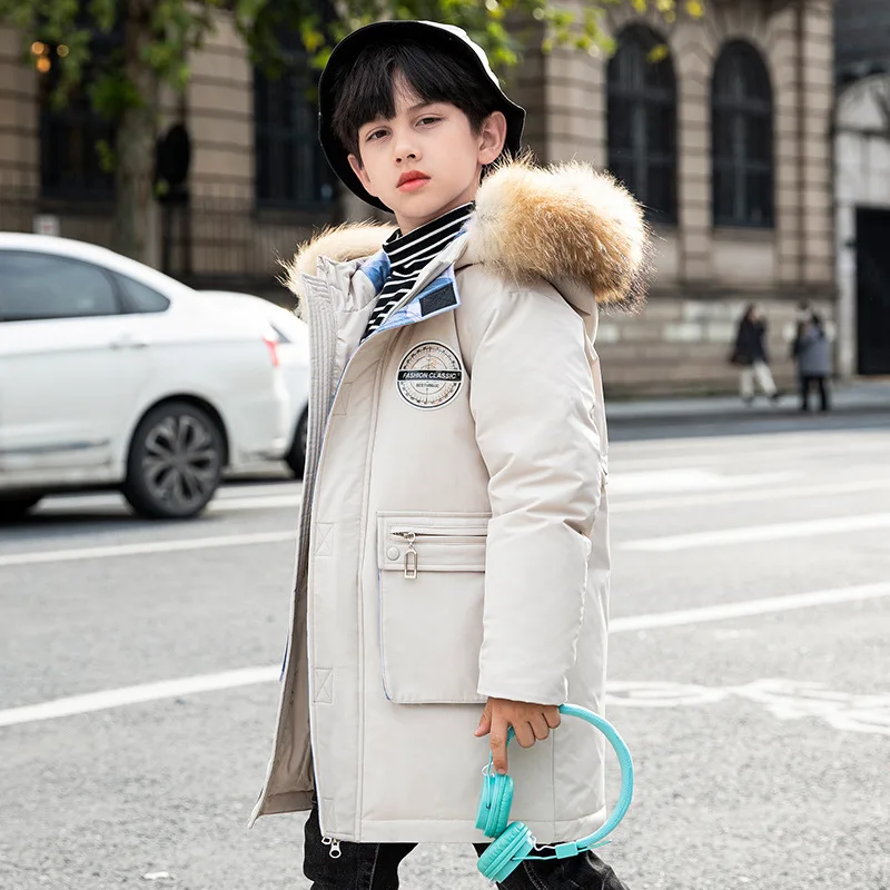 

-30 NEW children's Winter Hooded Coat Down Jacket For Girls clothes 5-14 Years Teenage Boy Outerwear kids Parka Real Raccoon Fur