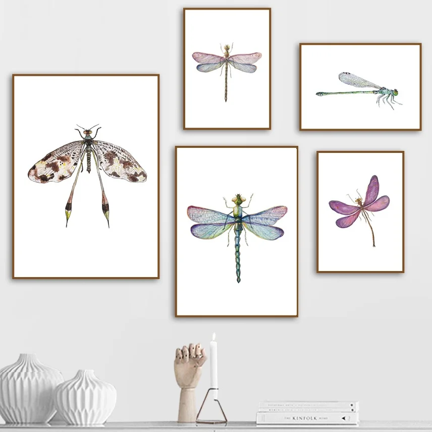 Красочная Стрекоза настенная Картина на холсте скандинавский декор для детской