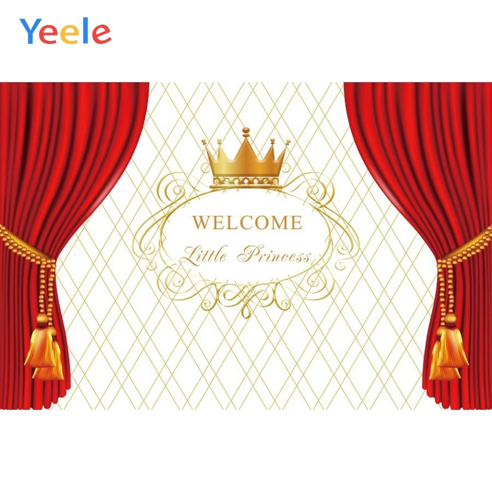 Виниловый фон для фотосъемки новорожденных с короной и красной занавеской|Фон