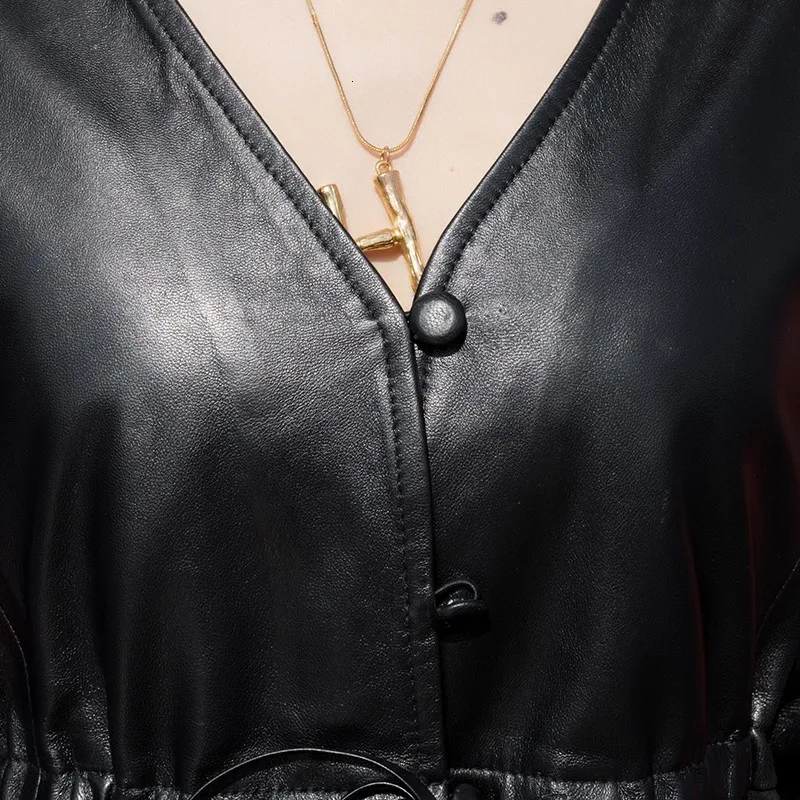 Женское платье из овечьей кожи короткая юбка с воротником и рукавом Флёр длинная