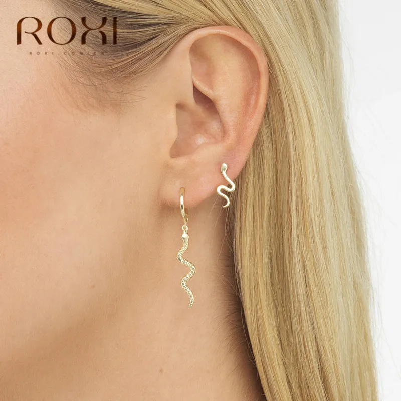 Женские серьги гвоздики в виде змеи из серебра 925 пробы|Серьги-гвоздики| |