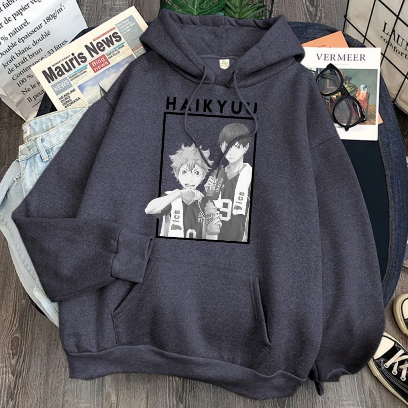 

Haikyuu moletom masculino com capuz, estampa de anime, de lã, bolso solto, unissex, confortável, vintage, com capuz, top punk.