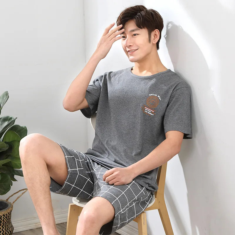 Newest Men's Pajamas Set Plus Size L-4XL Summer Striped Sleepwear Men's Short Sleeve Nightwear Short Top Pant Leisure Outwear