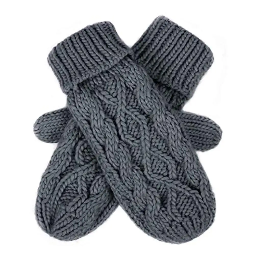 Women Winter Crochet Camp Protective Gloves Twist Cable Knit Hand Warmer Mittens Winter Gloves - Цвет: Серый