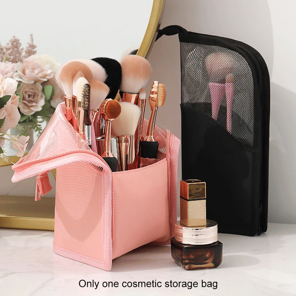 

Women Clear Zipper Organizer Makeup Brush Storage Pen Pencil Case Multifunctional Travel Stand Cosmetic Bag Large Capacity Home