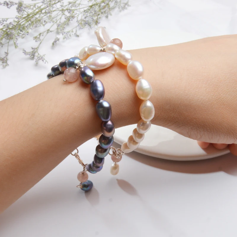 Женские браслеты с натуральным пресноводным жемчугом ASHIQI дружбы белым и черным