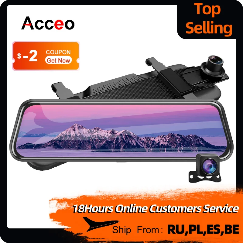 

Acceo A37P Car Mirror Camera 10 Inch Dashcam 4K Touch Screen Stream Media Register Mirror Night Vision Car Dvr With Rear Camera