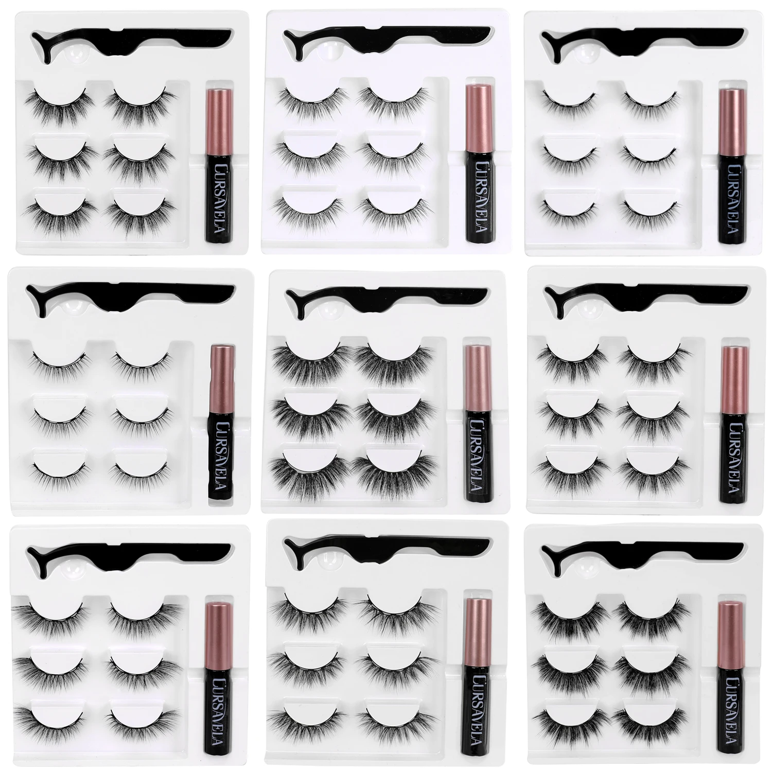 Cursavela False Eyelashes Magnetic Lashes & Liquid Eyeliner Eyelash Tweezers Set Extension Easy Waterproof Reusable |