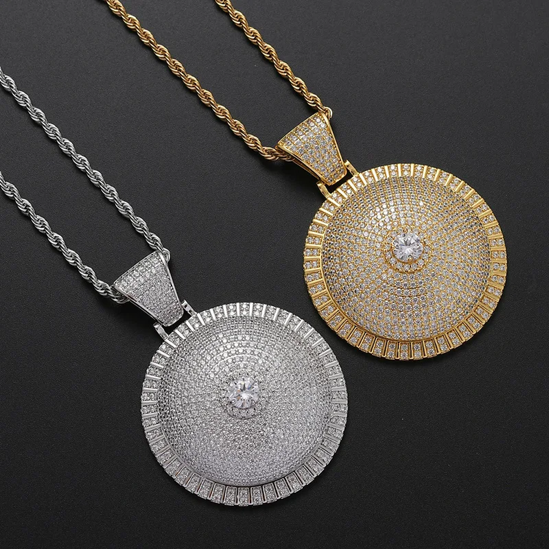 

Hip Hop Full AAA CZ Stone Paved Bling Iced Out Spinner Rotatable Round Pendants Necklace for Men Rapper Jewelry Drop Shipping
