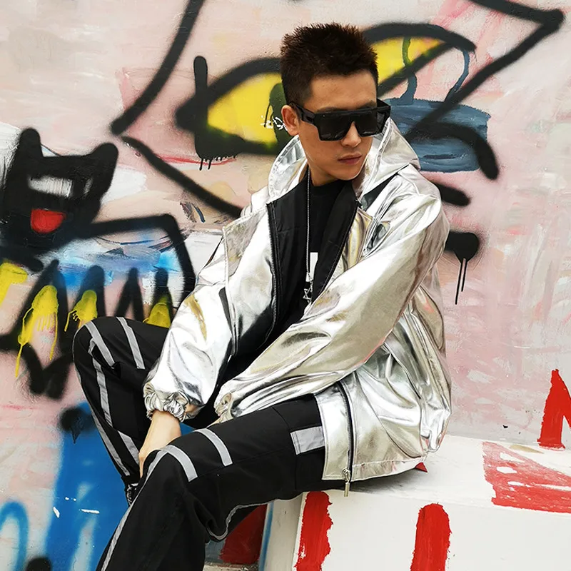 Мужская одежда фиолетовая серебристая золотая мотоциклетная куртка из