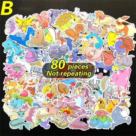 B 80pieces 80 шт./лот, 160 видов, Мультяшные наклейки с покемонами из Амина для декора стен, наклейки на холодильник и велосипед, стикеры для автомобиля ноутбука, фигурки, игрушки, водонепроницаемые - Цвет: B 80pieces