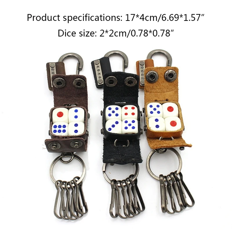 

Vintage Punk Dice Pack Cowhide Leather Keychain Metal Loop Key Ring Fob Belt Bag Car Key Holder Keyring Gifts Jewelry