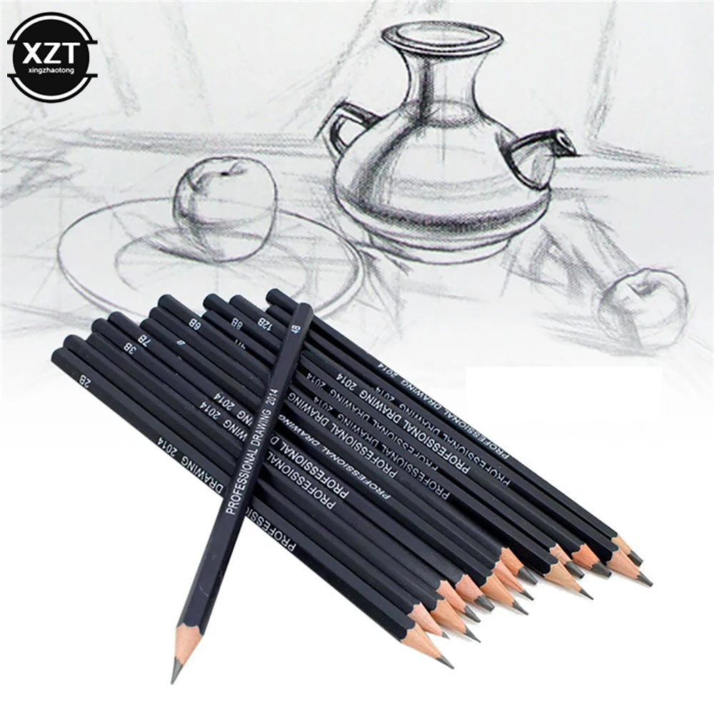 14pcs Professional Sketch and Drawing Writing Pencil Stationery Supply 1B 2B 3B 4B 5B 6B 7B 8B 10B 12B 2H 4H 6H HB Wood | Канцтовары для