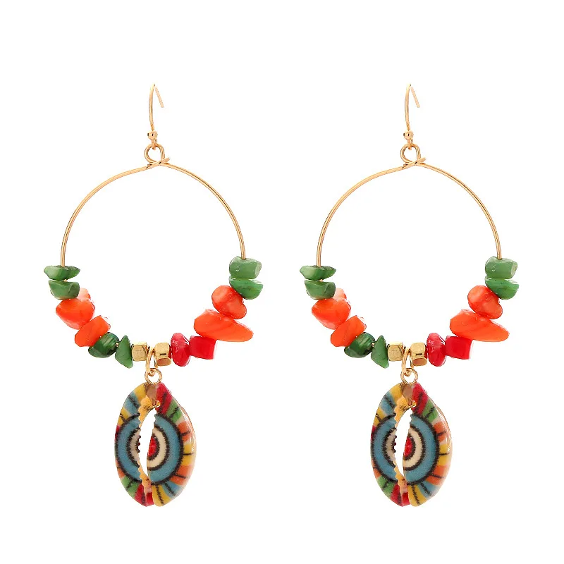 Новое поступление 2019 богемные красочные серьги кольца с морскими бусинами