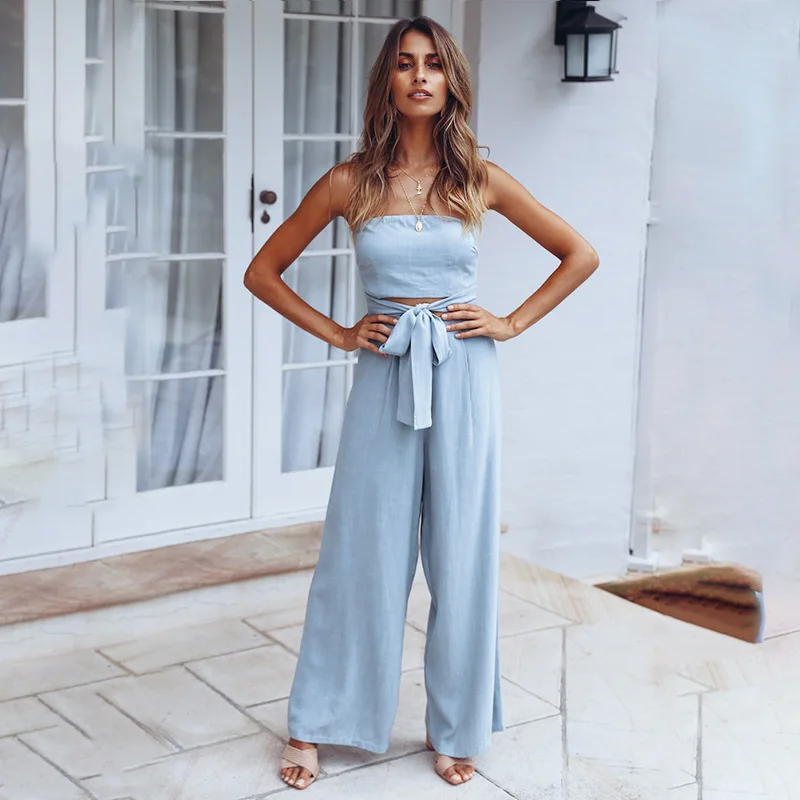

New Summer Jumpsuit Female 2021 Sexy Crop Top Strapless Fashion One-Piece Waist Bandage Backless OL Woman Clothes Loose Rompers