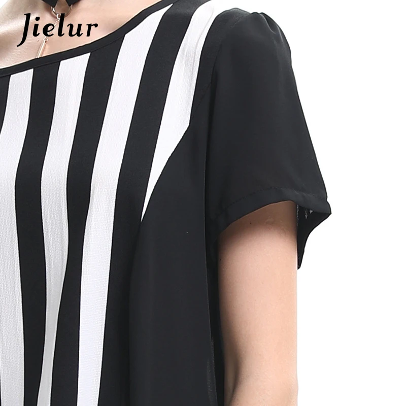 Jielur новые летние размера плюс L-4XL свободные футболки в Вертикальную Полоску для
