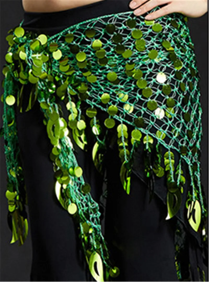 Light green Сексуальная одежда для танца живота с большими блестками, шарф для танца живота, Женские аксессуары для танца живота, набедренный пояс шарф, 11 цветов - Цвет: Light green