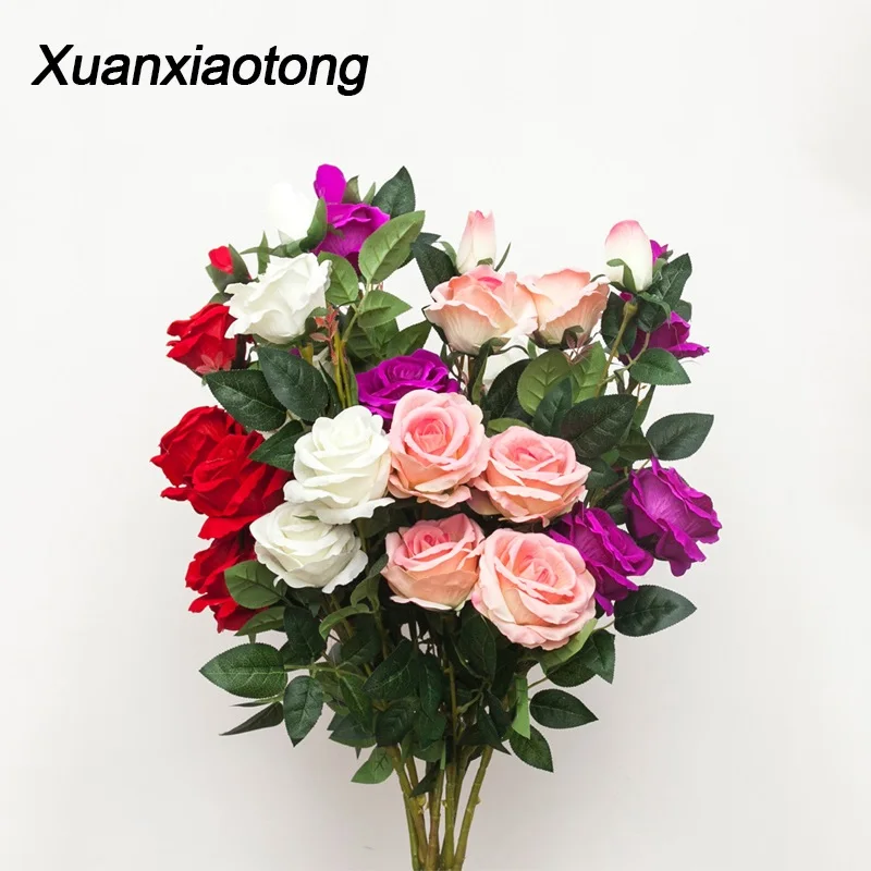 Xuanxiaotong 5 Глава 63 см Бархатный Цветок Розы Искусственный Длинный Стебель с