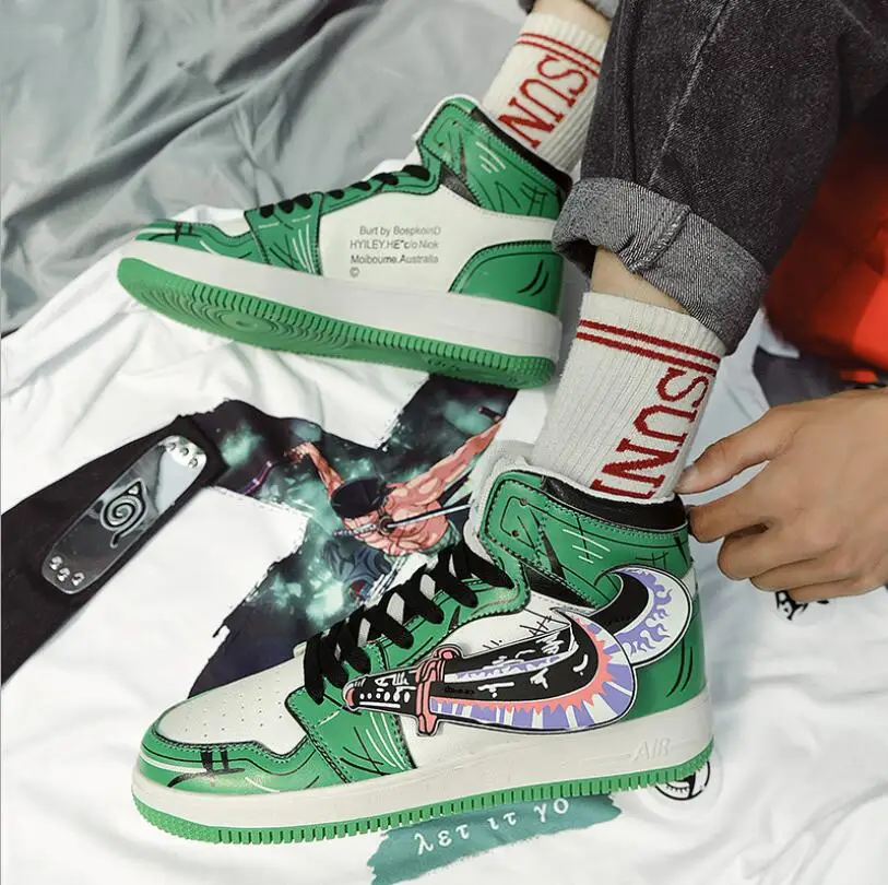 

High Quality Men Vulcanized shoes New High Top Casual shoes Men Autumn Leather Sneakers Anime Shoes Plus Size Male Flat