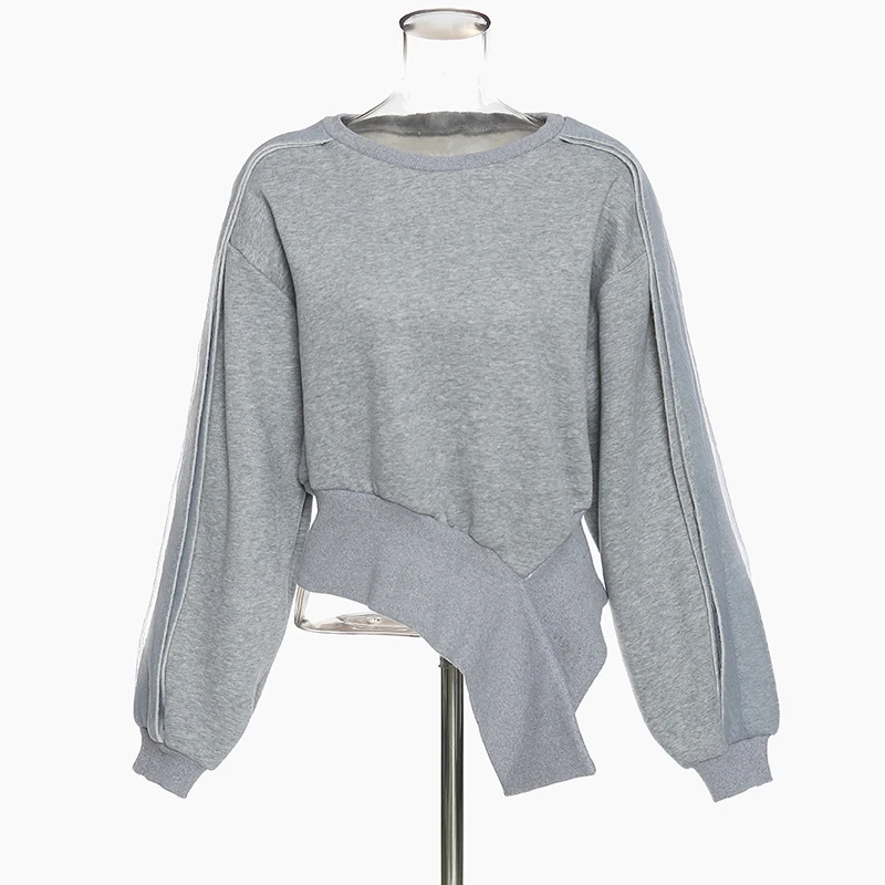

Johnature New 2023 Casual Simple Women Hoodies Spring Autumn O-neck Pullover Irregular Loose Solid Color Female Sweatshirt