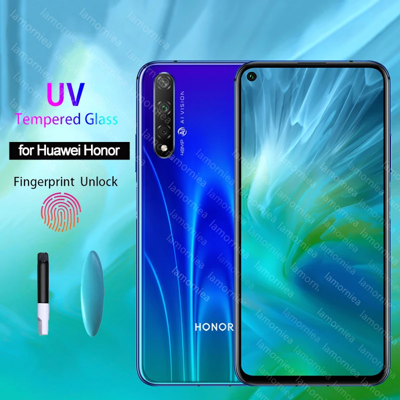 100D УФ клей Sceen протектор для Huawei Honor 9 10 20 Lite жидкое закаленное стекло honor 8x 9x Pro Play |