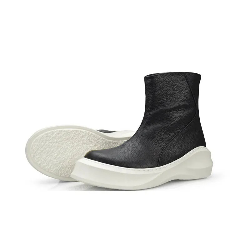 Фото Punk Style 2020 Autumn New Fashion High Top Genuine Leather Cow Zipper Mens Shoes Male Sapato Masculino Couro Plus Size Обувь Punk Style 2020 Autumn New Fashion High Top Genuine Leather Cow Zipper Mens Shoes Male Sapato Masculino Couro Plus Size Обувь