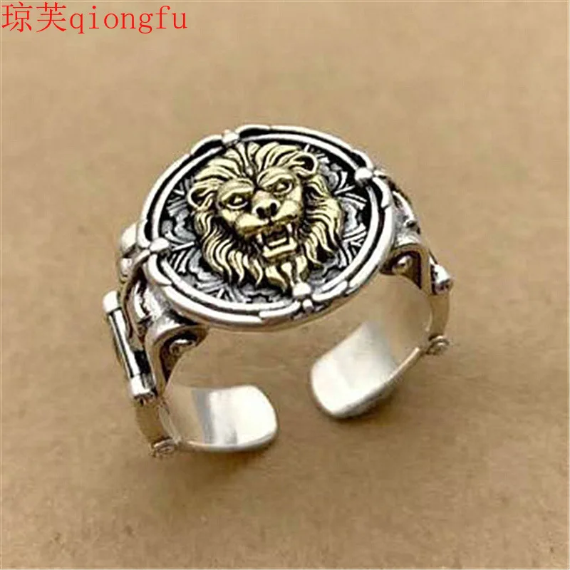 

Qiongfu Original retro majestic lion head ring confident brave power belief ring index finger ring Animal rings for men