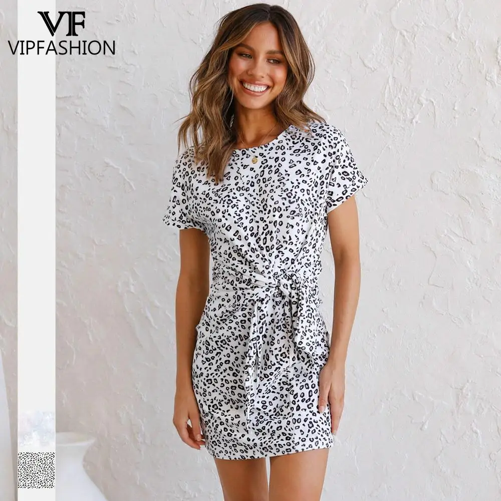 

Новинка 2021, модное платье VIP с леопардовым принтом, летняя повседневная женская одежда, облегающее мини-платье-футболка с круглым вырезом и ...