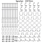5 шт., кольцо для пирсинга пупка, губ, из нержавеющей стали, для языка, носа