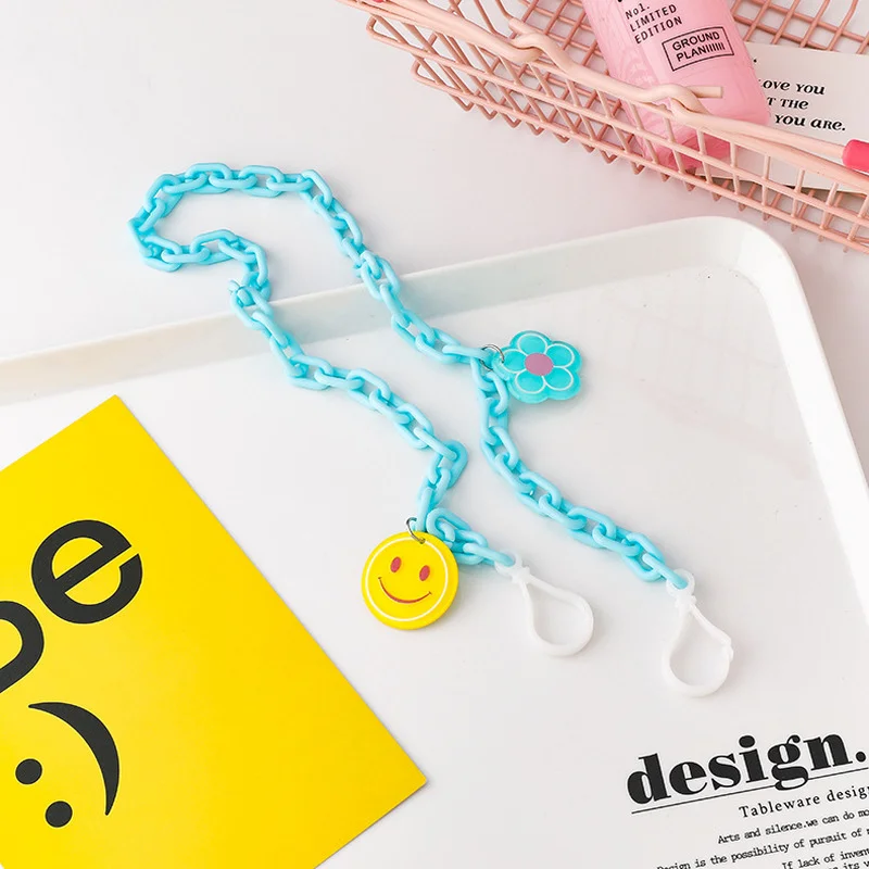 

LOVOACC Romantic Rainbow Smile Face Pendant Necklace for Women 2021 New Design Multicolor Arcylic Cuban Chains Necklaces Gifts