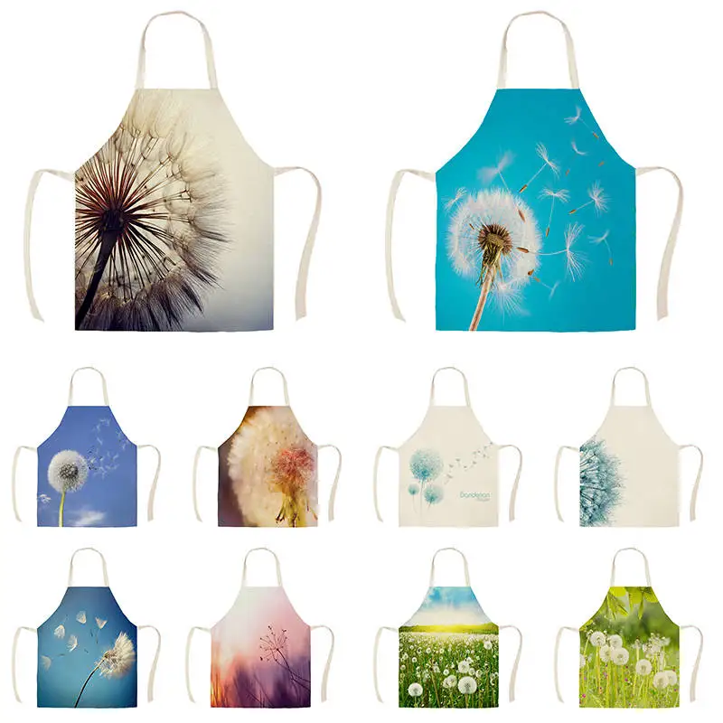 

Modern Minimalist Beautiful Dandelion Kitchen Aprons for Woman Man Home Cooking Baking Shop Cleaning Cotton Linen Apron WQ1463