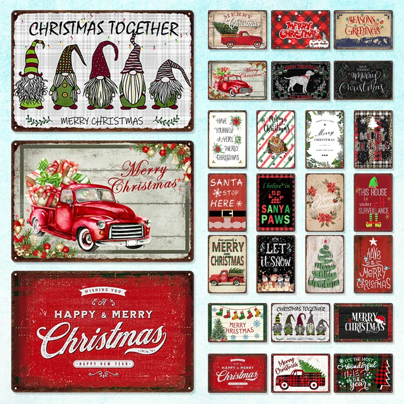 

Merry Christmas Vintage Tin Sign Metal Sign Iron Painting New Years Christmas Gift Home Sweet Home Sign Wall Art Decoration