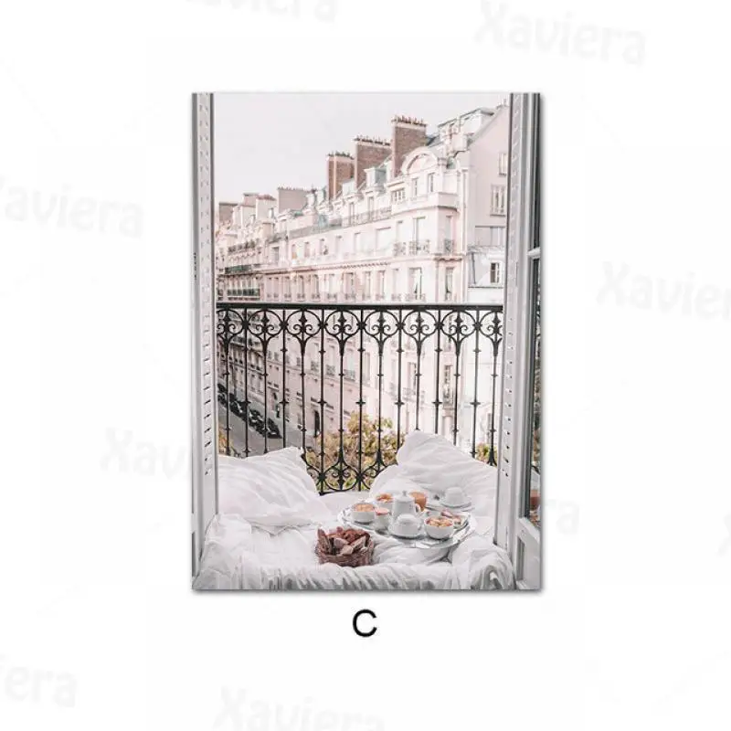 

Nordic Home Decoration Balcony Door Architecture Landscape Floral Poster Print Canvas Painting Living Room Wall Art Frameless