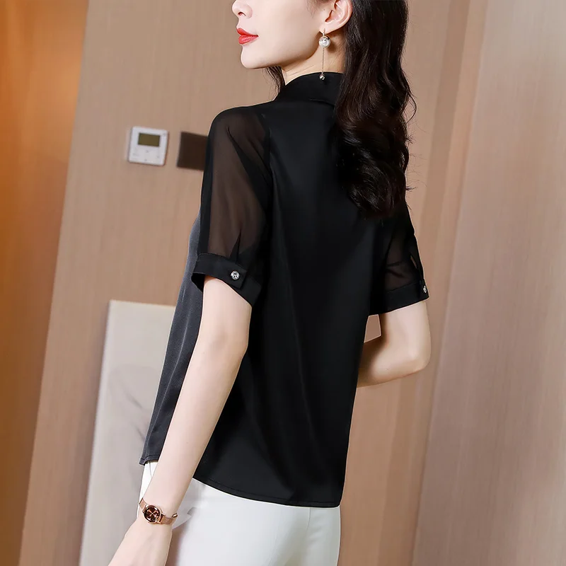 

Women Silk Shirt Elegant Women Satin Mesh Long Sleeve Blusas Mujer De Moda Korean Fashion Women Button Up Shirt Loose