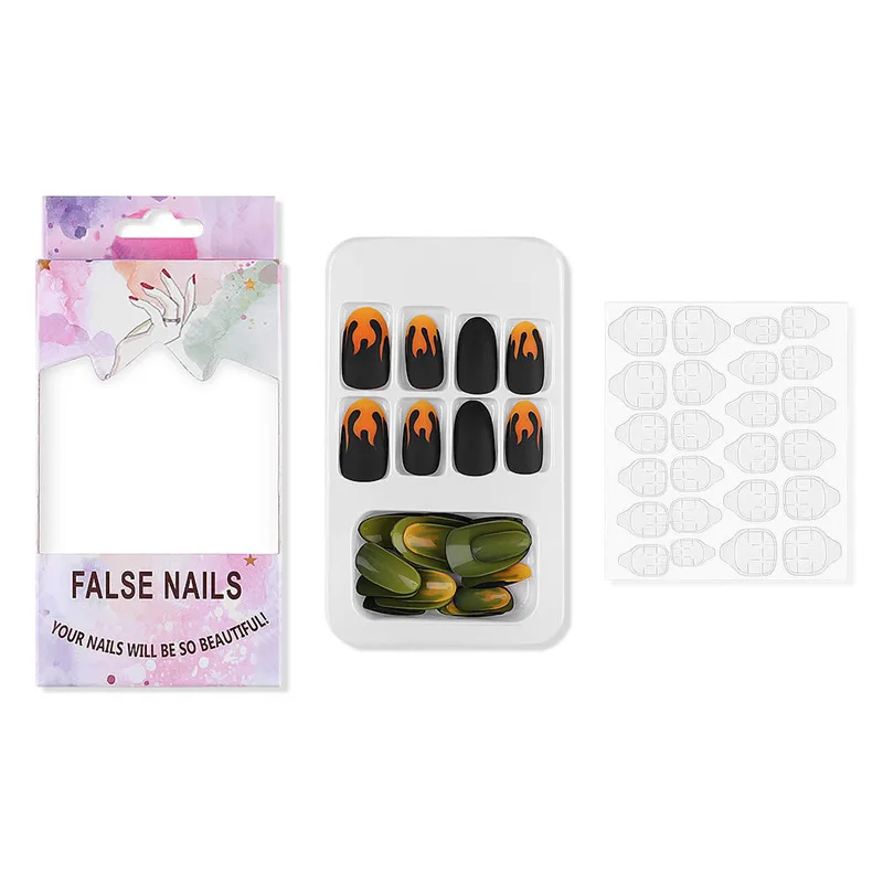 24 шт/лот огненный Дизайн полное покрытие матовые поддельные ногти ABS