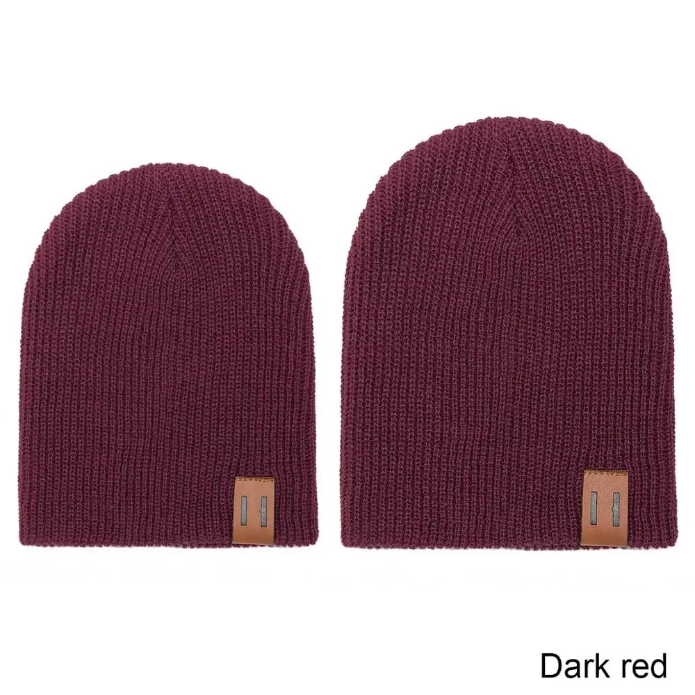 Dark red REAKIDS/зимняя детская шапка для родителей и детей, теплая шапка для папы и мамы, вязаная крючком эластичная вязаная шапка, мягкая теплая шапка для малышей - Цвет: Dark red