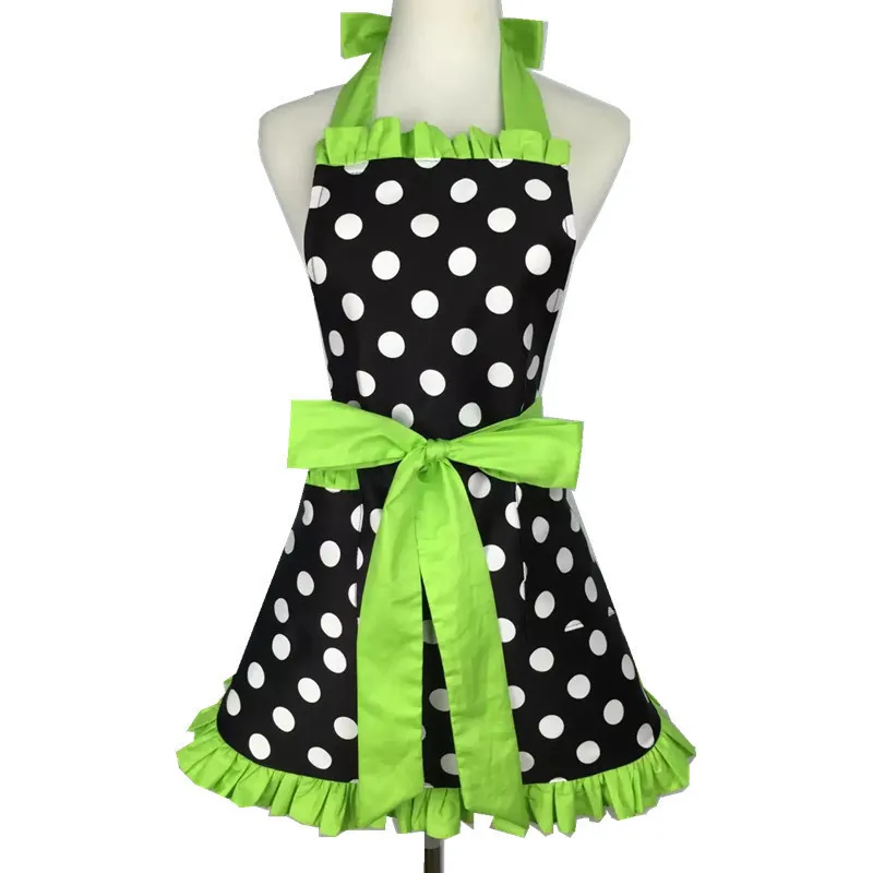 

Cotton Vintage Apron With Bow SP1561 Halter Black Polka Dots Aprons for Women Household Daily-use Kitchen anti-fouling overalls